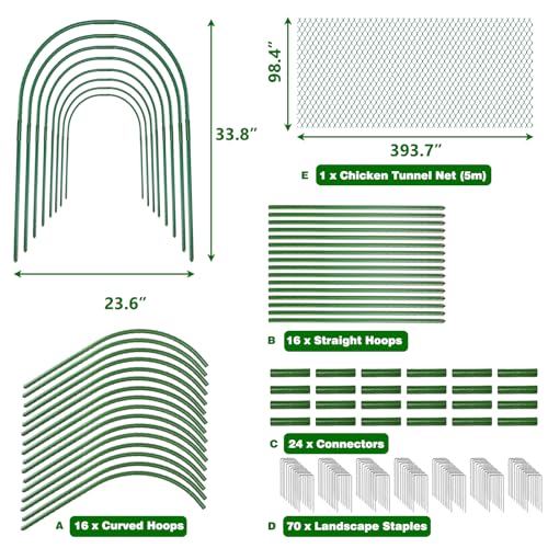 UNIFAMILY Flexible Chicken Tunnels 354 ×31 Inch, Chicken Coop Run, Chicken Tunnel for Yard Outside, Easy Installation Chicken Tunnel Runs Suitable for Chickens, Duck, Rabbit, green