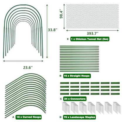 UNIFAMILY Flexible Chicken Tunnels 354 ×31 Inch, Chicken Coop Run, Chicken Tunnel for Yard Outside, Easy Installation Chicken Tunnel Runs Suitable for Chickens, Duck, Rabbit, green