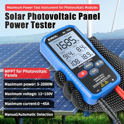 Solar MPPT Power Tester for Photovoltaic Modules, 2000 W, 150 V DC Max, 45 A, Automatic & Manual Power Measurement, Voc Isc Vmp Pmax, 3.2" LCD with Backlight, Portable PV Tester (SK-705S) - color: 2000W
