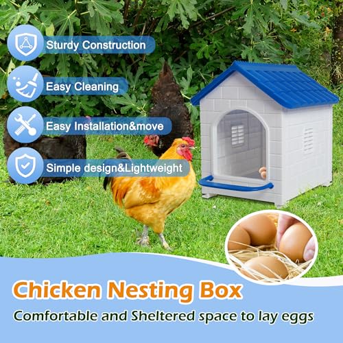 HiCaptain Chicken Nesting Box, Plastic Compartment Chicken Nesting Boxes for Chickens Coop for Laying Eggs for Hens, Ducks and Poultry with Chick Nesting Pads, Blue - color: Blue