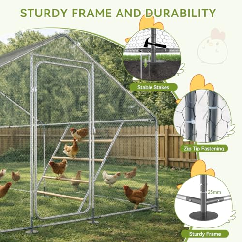 COMHOMA 19.7×10×6.6FT Large Metal Chicken Coop with Roosting Perch | Galvanized Steel Outdoor Cage with Waterproof Roof & Lockable Soor. Walk-in Poultry Run,Ideal for Hens, Ducks, and Rabbits - size: 236.3"L x 120.0"W x 78.8"H