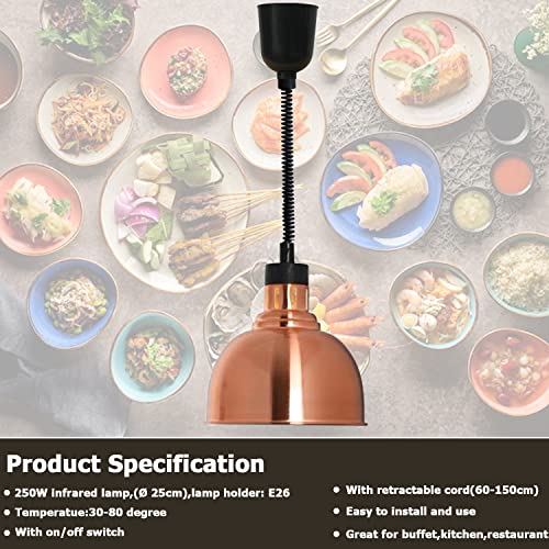 Commercial Food Heat Lamp French Fry Warmer Light for Food Service Hanging(Dia25cm(Copper))