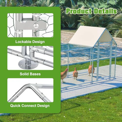 Large Metal Chicken Coop 196×42×59" Heavy-Duty Galvanized Steel Chicken Run Fence,Hens Pen with Waterproof and UV-Proof Cover,Poultry Cage with 156" in Length Tunnel for Outside，for Ducks,Rabbits - size: 196.0"L x 42.2"W x 59.6"H