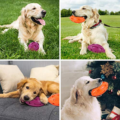 Pawzone 2 Pack Squeaky Dog Toys for Aggressive Chewers Large Medium Small Puppy Interactive Dog Chew Toy Durable Rubber Indestructible Tough Ball - color: 2 pack orange purple