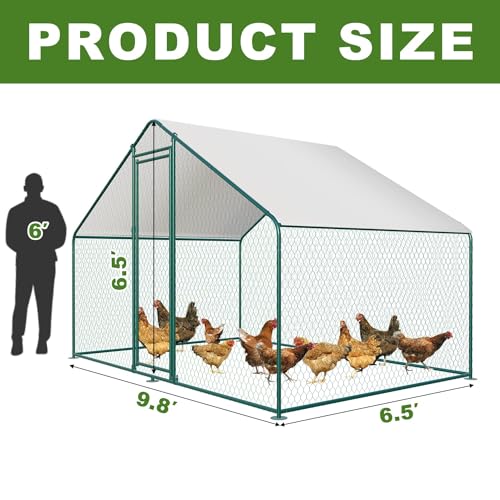 Chicken Coop Large Metal Chicken Coop for 6-10 Chickens with Waterproof CoverWalk-in Poultry Cage Chicken Run,Chicken House for Outdoor - size: 117.6"L x 78.0"W x 78.0"H