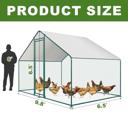 Chicken Coop Large Metal Chicken Coop for 6-10 Chickens with Waterproof CoverWalk-in Poultry Cage Chicken Run,Chicken House for Outdoor - size: 117.6"L x 78.0"W x 78.0"H