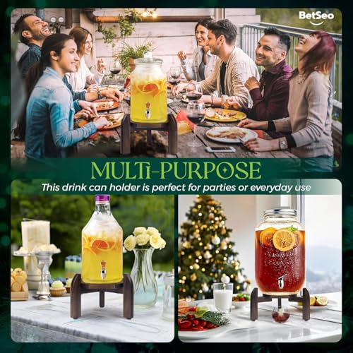 2 Pack Drink Dispenser Stand Adjustable Width from 8" to 11.2" Wide - Beverage Jar and Water Plastic Jug Holder - to Plant Flower Pots - Adjustable up to11.2-inch Wide (For 5-Gal Jug 8"-11.2") - Walnut Color - color: Width: For 8-11.2" Dispenser-Walnut Co