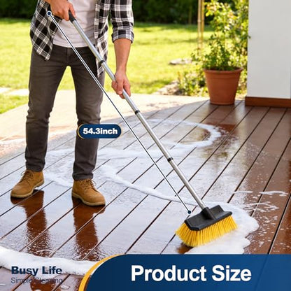 Yocada Deck Brush with 4-Section Extendable Handle Floor Scrub Brush Soft &Medium Bristles Non-Slip Grip for Outdoor Deck Patio Bathroom Garage Concrete Cleaning 54.3 Inch