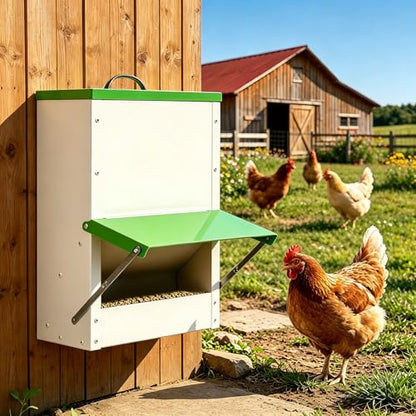 25LBS Automatic Chicken Feeder No Waste, Outdoor Automatic Duck Feeders and Wall Mount Chicken Feeders, Poultry Feeder Suitable for Chickens Ducks Turkeys