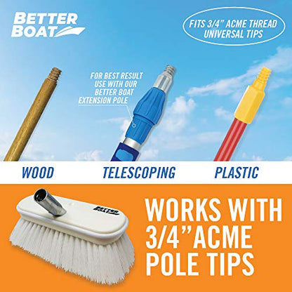Stiff Boat Deck Brush, Heavy-Duty Marine Brush Head, 8" Firm Bristle with Bumper, 3/4" Thread Handle, for RV, Truck, and Auto Cleaning