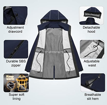 CREATMO US Women's Lightweight Waterproof Long Softshell Tactical Jacket Fleece Lined Windbreaker - color: Navy, size: Medium