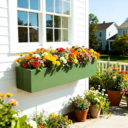 2 Pack Metal Railing Planter Box, 30 Inch Balcony Planters with Adjustable Brackets, Large Hanging Planters for Outdoor Fence Deck - color: Green 2pcs