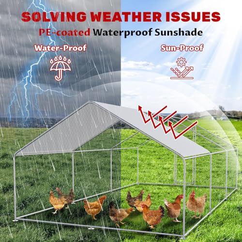 Large Chicken Coop Walk-in Metal Poultry Chicken Run Pen Rabbits Habitat House Spire Shaped Coop with Waterproof and Anti-UV Cover for Outdoor Backyard Farm Use(Steeple 3 Room) - size: 234"L x 118"W x 78"H