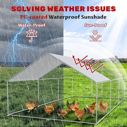 Large Chicken Coop Walk-in Metal Poultry Chicken Run Pen Rabbits Habitat House Spire Shaped Coop with Waterproof and Anti-UV Cover for Outdoor Backyard Farm Use(Steeple 3 Room) - size: 234"L x 118"W x 78"H