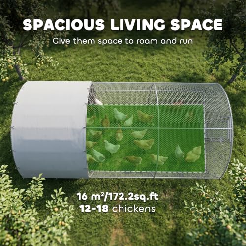 PawHut 9.2' x 18.7' x 6.5' Large Chicken Coop Metal Chicken Run with 210D Waterproof and Anti-UV Cover, Dome Shaped Walk in Fence Cage Hen House for Outdoor and Yard Farm Use, 1" Tube Diameter - size: 110.2"L x 224.4"W x 77.6"H