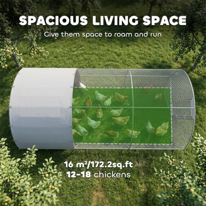 PawHut 9.2' x 18.7' x 6.5' Large Chicken Coop Metal Chicken Run with 210D Waterproof and Anti-UV Cover, Dome Shaped Walk in Fence Cage Hen House for Outdoor and Yard Farm Use, 1" Tube Diameter - size: 110.2"L x 224.4"W x 77.6"H