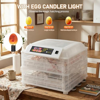 Winado Incubators for Hatching Eggs, 96 Egg Incubator with Automatic Egg Turning & Temperature Control, Egg Candler, and Day Counter for Chicken, Duck, and Quail Eggs Hatching