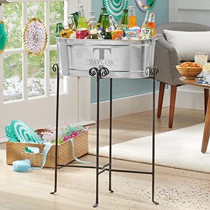 Let's Make Memories Personalized Beverage Tub w/Stand - Galvanized Beverage Tub - Customized Name & Initial – Drink Cooler - 5.5 Gallons - color: Name & Initial, size: With Stand