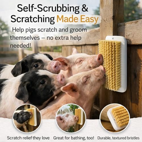 2Pcs Pet Pig Toy, Mini Pigs Self Grooming and Scratch Brush, Engaging and Fun Pig Toys, Reduces Stress, Easy Install for Pens, Barns, or Yards