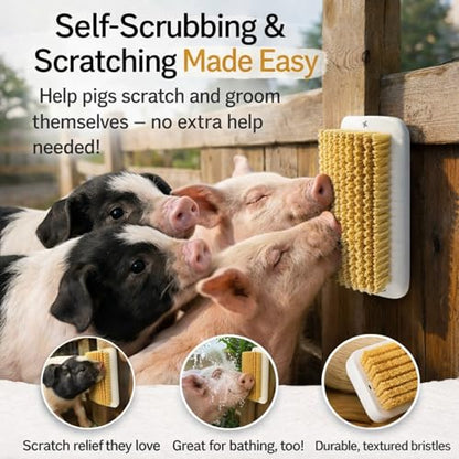 2Pcs Pet Pig Toy, Mini Pigs Self Grooming and Scratch Brush, Engaging and Fun Pig Toys, Reduces Stress, Easy Install for Pens, Barns, or Yards