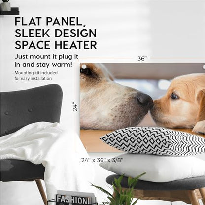 EconoHome Wall Mount Space Heater Panel - with Thermostat - 600 Watt Convection Heater - Ideal for 200 Sq Ft Room - 120V Electric Heater - color: Puppy