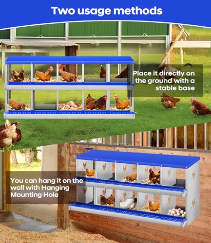 Garvee Chicken Nesting Box, 10 Compartment Metal Nesting Box,Wall Mount Chicken Nesting Boxes for Laying Eggs,Easy Egg Collection,10 Room Nest Boxes for Chickens - size: Blue 10 Compartment
