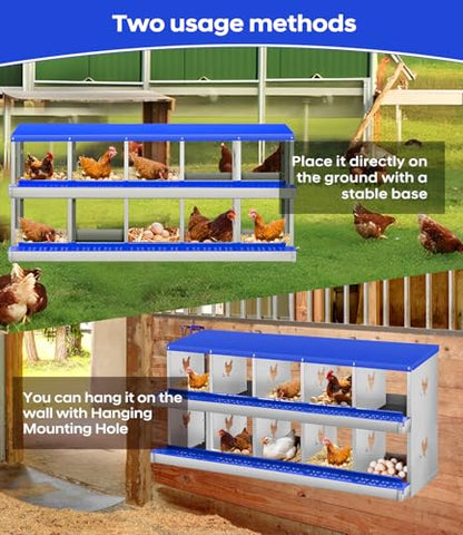 Garvee Chicken Nesting Box, 10 Compartment Metal Nesting Box,Wall Mount Chicken Nesting Boxes for Laying Eggs,Easy Egg Collection,10 Room Nest Boxes for Chickens - size: Blue 10 Compartment