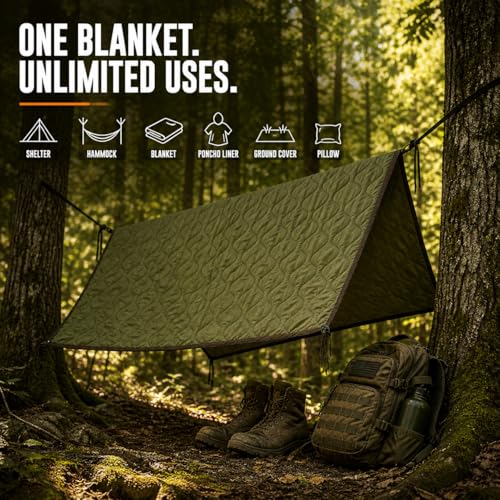 USGI Industries Military Woobie Blanket | Thermal Insulated Camping Blanket, Poncho Liner | Large, Portable, Water-Resistant, for Hiking, Survival | Compression Carry Bag - color: Olive Drab Green