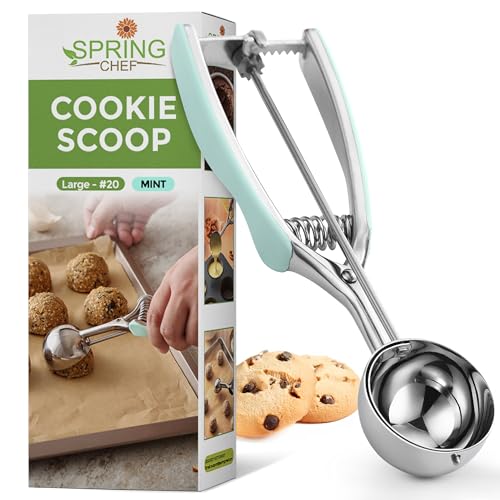 Spring Chef Large #20 Stainless Steel Cookie Scoop for Baking - Melon Baller - Multifunctional 2.93 Tbsp Cookie Scooper with Trigger Release for Ice Cream, Meatball, Cupcake, Muffin - Mint - color: Mint, size: #20 - Large - 2.93 Tbsp