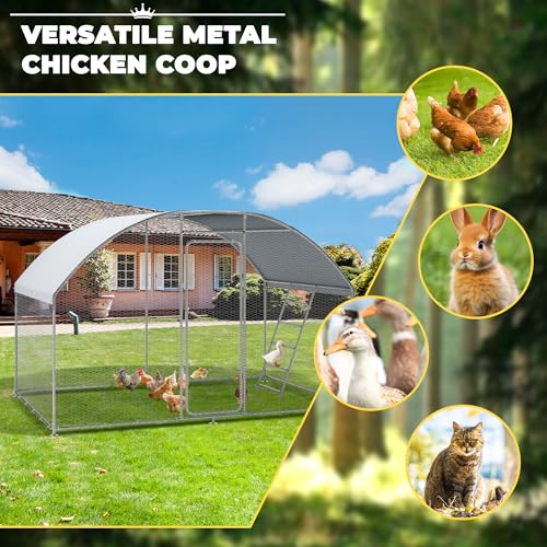 Metal Chicken Coop, 9.8 x 6.6 x6.6 Walk-in Chicken Run for 10 Chicken with Upgrade Roosting Perch, Water-Resident and Anti-UV Cover, Sturdy Dome Roof Chicken House for Outdoor Farm Use - color: Dome Roof