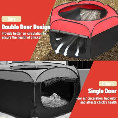 Chicken Brooder Box for Chick Starter Kit - 2026 Upgrade Double Door Chicks Brooder Pen/Chickens Playpen/Chick Tent Baby Chickens Supplies Up to 15 Baby Chicks,Duck,Quail - color: red 2