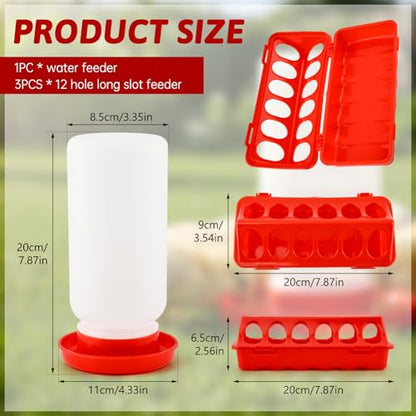 4PCS Chick Feeder and Waterer Kit,3×12-Hole Trough Feeders and 1 Low-Spill Chicks Waterer,Baby Chick Starter Kit for Small Poultry Chicks Ducks Quail Pigeons Birds