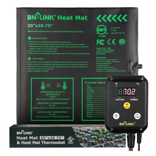 BN-LINK Seedling Heat Mat Heating Pad 20" x 20.75" with Digital Thermostat Controller Combo Set Waterproof for Indoor Seed Starting and Plant Germination - size: 20" x 20.75" & Thermostat