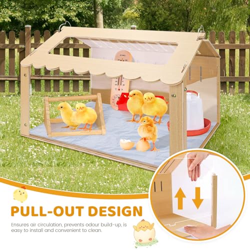 Chicken Brooder Box, Brooder Box for Chicks, Wooden Quail Cage for Hamsters, Ducklings, Hedgehogs and Lizards, Skylight Design Chick Coop, Baby Chicken Supplies (Only Box) (Transparent)