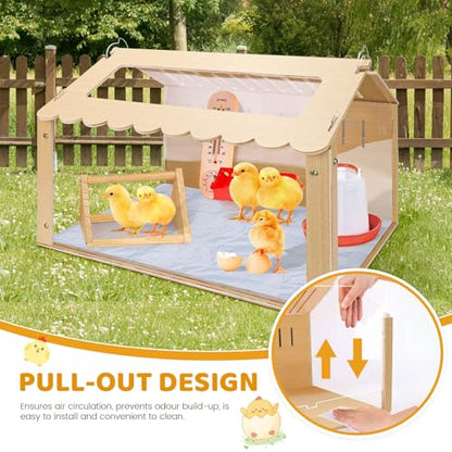 Chicken Brooder Box, Brooder Box for Chicks, Wooden Quail Cage for Hamsters, Ducklings, Hedgehogs and Lizards, Skylight Design Chick Coop, Baby Chicken Supplies (Only Box) (Transparent)