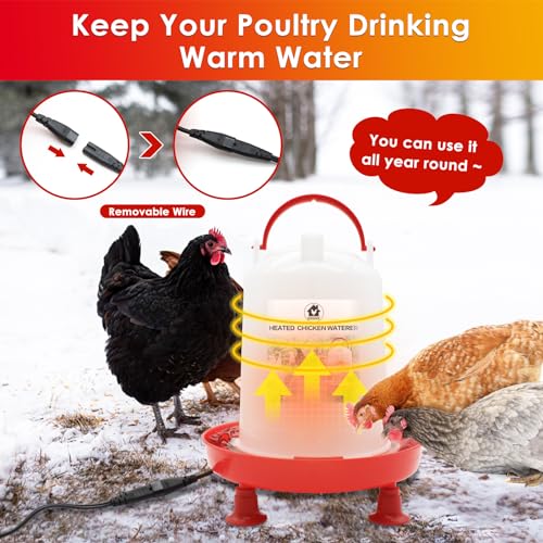 6L Heated Chicken Waterer for Winter Chicken Water with Heater Adjustable Leg Support 35W BPA-Free Heated Poultry Waterer Heavy Duty All in One Heated Waterer for Chicken Coop