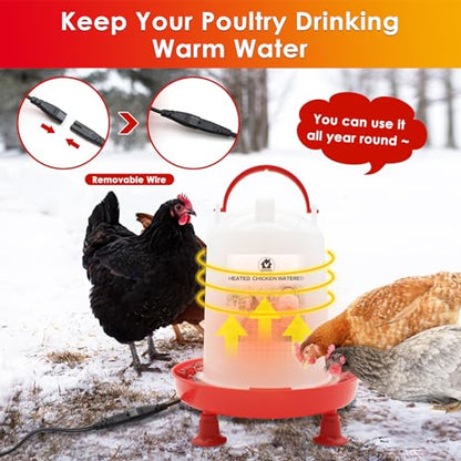 6L Heated Chicken Waterer for Winter Chicken Water with Heater Adjustable Leg Support 35W BPA-Free Heated Poultry Waterer Heavy Duty All in One Heated Waterer for Chicken Coop