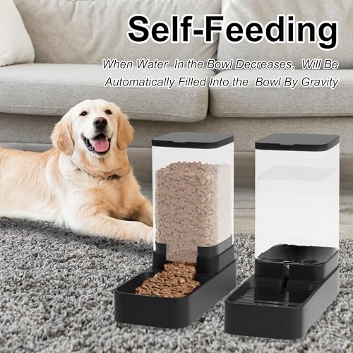 Automatic Cat Feeder and Water Dispenser in Set with Pet Food Bowl,Gravity Dog Waterer and Food Feeder for Small Medium Dog Cat Puppy Kitten Large Capacity(3.8L,Black) - size: 3.8L