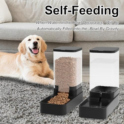 Automatic Cat Feeder and Water Dispenser in Set with Pet Food Bowl,Gravity Dog Waterer and Food Feeder for Small Medium Dog Cat Puppy Kitten Large Capacity(3.8L,Black) - size: 3.8L