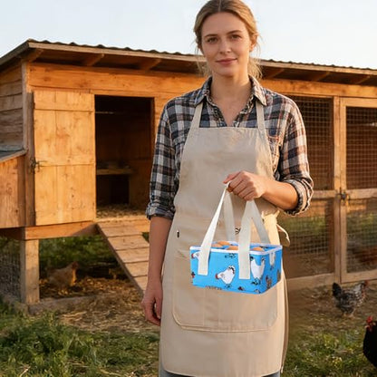 Eggs Collecting Basket, Durable Canvas Egg Basket with Plastic Board, 9-Pouch Chicken Egg Holder Bag for Gathering Fresh Eggs, Egg Gathering Basket and Multipurpose Chicken Holder Bag (Blue) - color: Blue