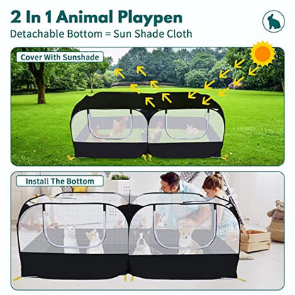Small Animals Playpen,Pet Cage Tent Large Chicken Run Coop with Detachable Bottom Breathable Transparent Mesh Walls, Foldable Pet Enclosure for Puppy Kitten Rabbits Indoor Outdoor Playpen - color: Black with Detachable Bottom
