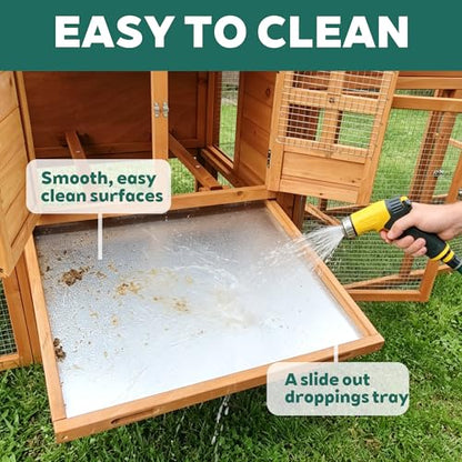 Large Chicken Coop for 4-6 Chickens with Attached Run, Predator Proof Hen House with Waterproof Asphalt Roof & Removable Cleaning Tray