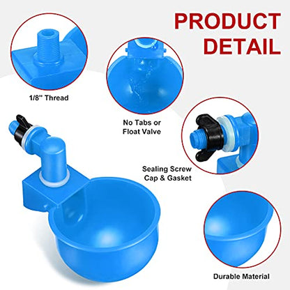 Patelai Chicken Water Cups, Chicken Waterer Cups Summer Water Feeder Cup 3/8 Inch Thread Automatic Filling Waterer Poultry Drinking Bowl for Duck Turkey Bunny(Blue,6 Pieces) - color: Blue