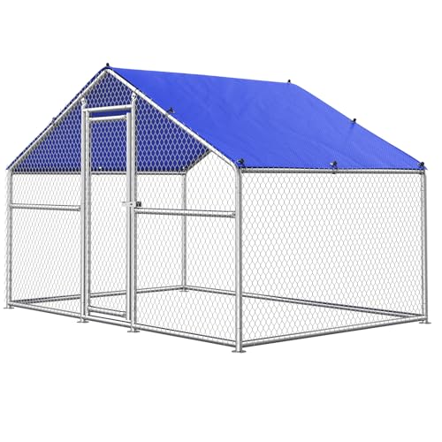Sino Luban Metal Large Chicken Coop Run for Yard with Waterproof Cover, Chicken Runs for 8 Chickens/Ducks, Chicken Pen Chicken Enclosure Outdoor, Walk-in Poultry Cage (Upgrade Wall Support Brace) - size: 78.7"L x 78.7"W x 74.8"H