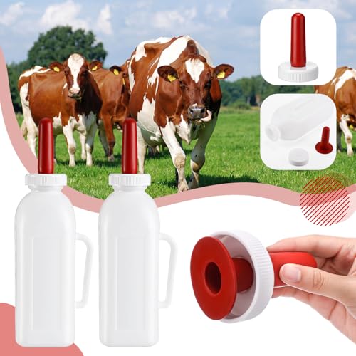 3 Sets Calf Feeding Bottle with Replacement Silicone Nipples, Durable Milk Feeding Pot with Handle for Calves, Nursing Supplies for Livestock (2 Quart) - size: 1 Count (Pack of 3)