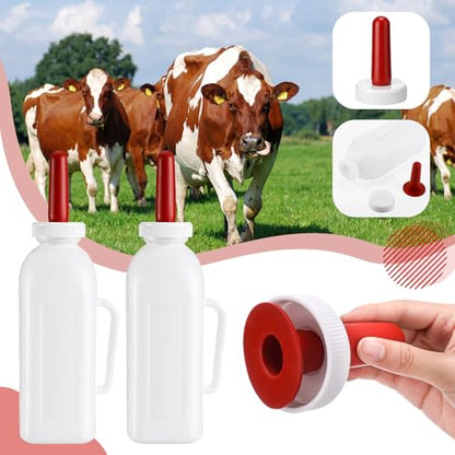 3 Sets Calf Feeding Bottle with Replacement Silicone Nipples, Durable Milk Feeding Pot with Handle for Calves, Nursing Supplies for Livestock (2 Quart) - size: 1 Count (Pack of 3)