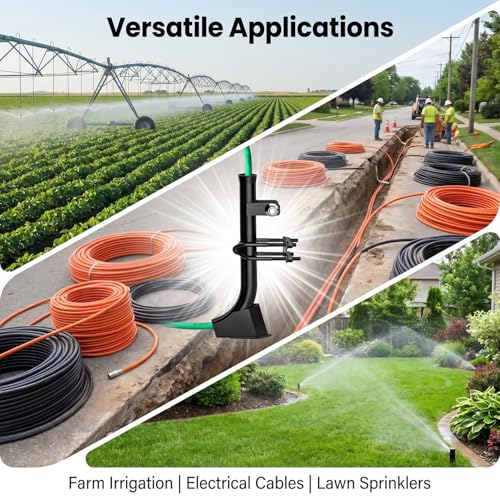 Lawn Tractor Pipe Laying Attachment for Irrigation Pipes and Underground Wire Hoses, Black Steel, Adjustable Mounting Hardware Included