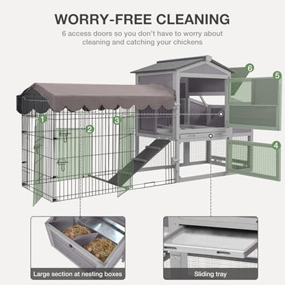 Portable Chicken Coop with Nesting Boxes and Waterproof Cover - Mobile Hen House with Wheels, Metal Chicken Run, and Poultry Cage - Ideal Chicken Tractor for Secure and Comfortable Housing