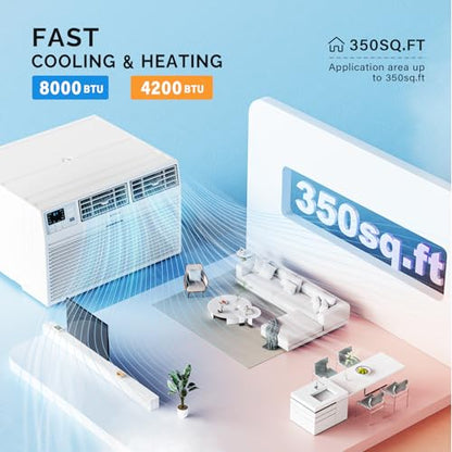 ROVSUN Smart 8000 BTU Through the Wall Air Conditioner with Heat, Wall AC Unit & Heater Combo with Remote, APP & Voice Control & Timer Function, Compatible with Alexa/Google Assistant, 115V/60Hz - style: 8000BTU-AC & Heater-115V