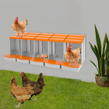 Chicken Nesting Boxes, 5 Compartment Nesting Boxes for Laying Eggs, Roll Away Nesting Box Egg Collection Tray, Wall Mount Poultry Roll Away Chicken Laying Boxes (Orange) - color: 5 Compartment Nesting Boxes (Orange)